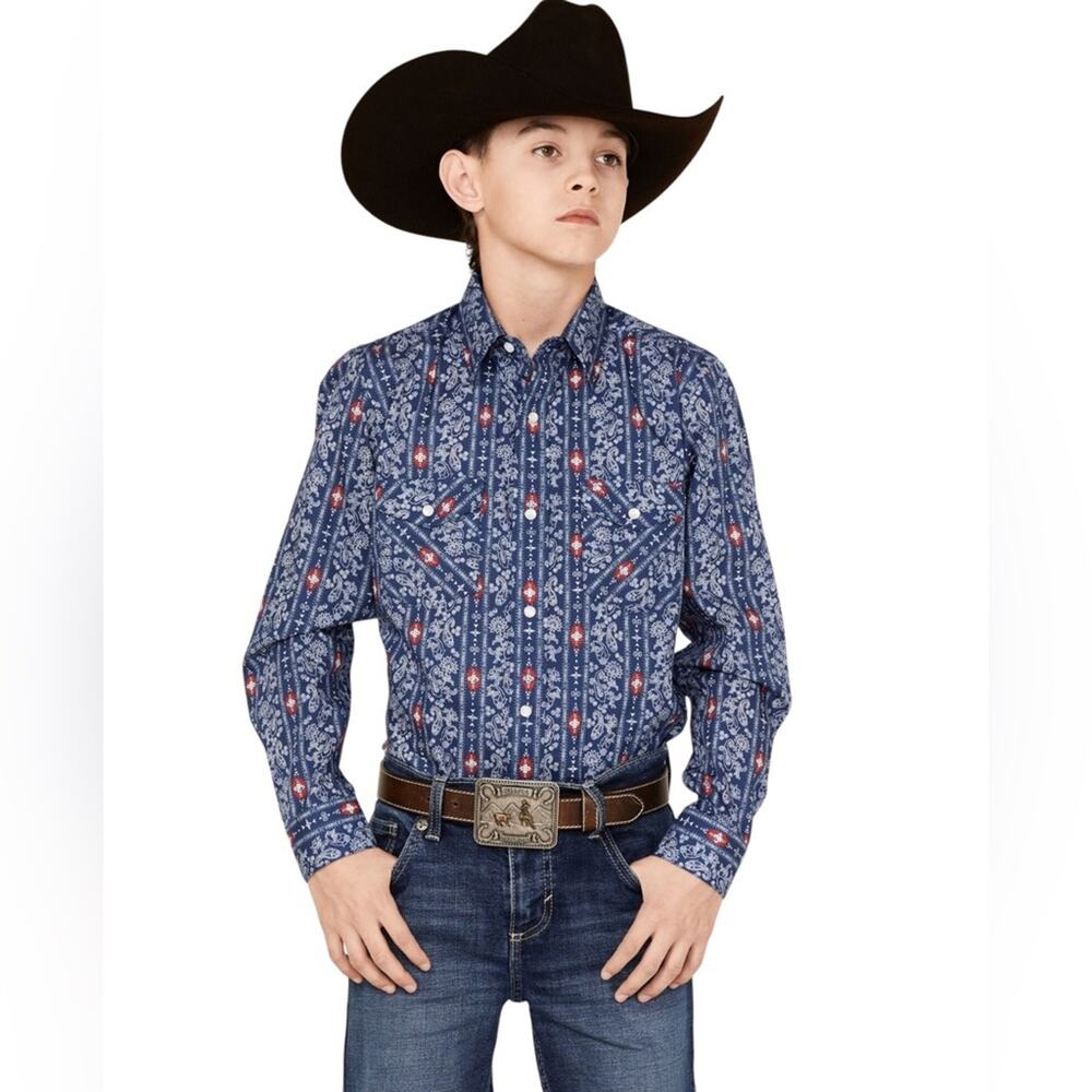 PAISLEY Western PEARL SNAP Shirt 10 Medium